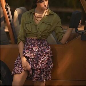 Anthropologie Myla tiered purple paisley-print mini skirt M